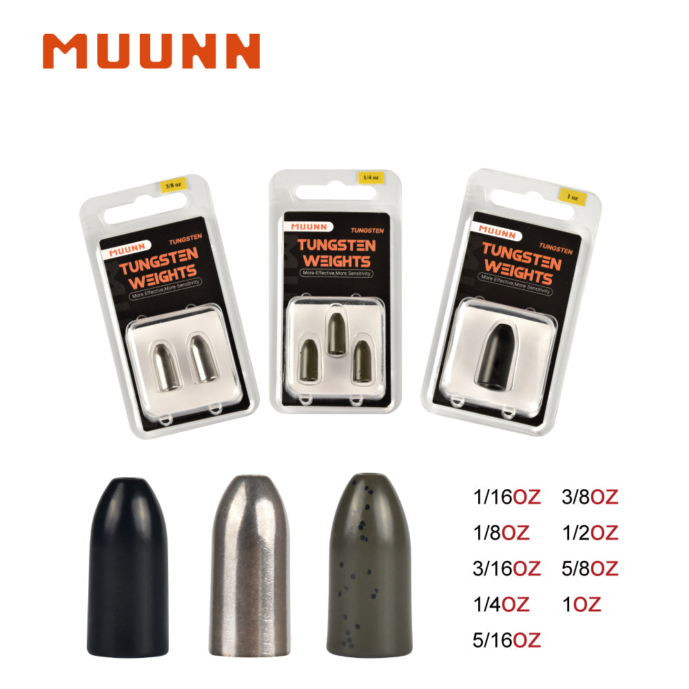 MUUNN Tungsten Bullet Sinker Worm Weight 1/16oz-1oz Packaged Bass Perch Salmon Fishing Texas/Carolina Rig Lure Accessories