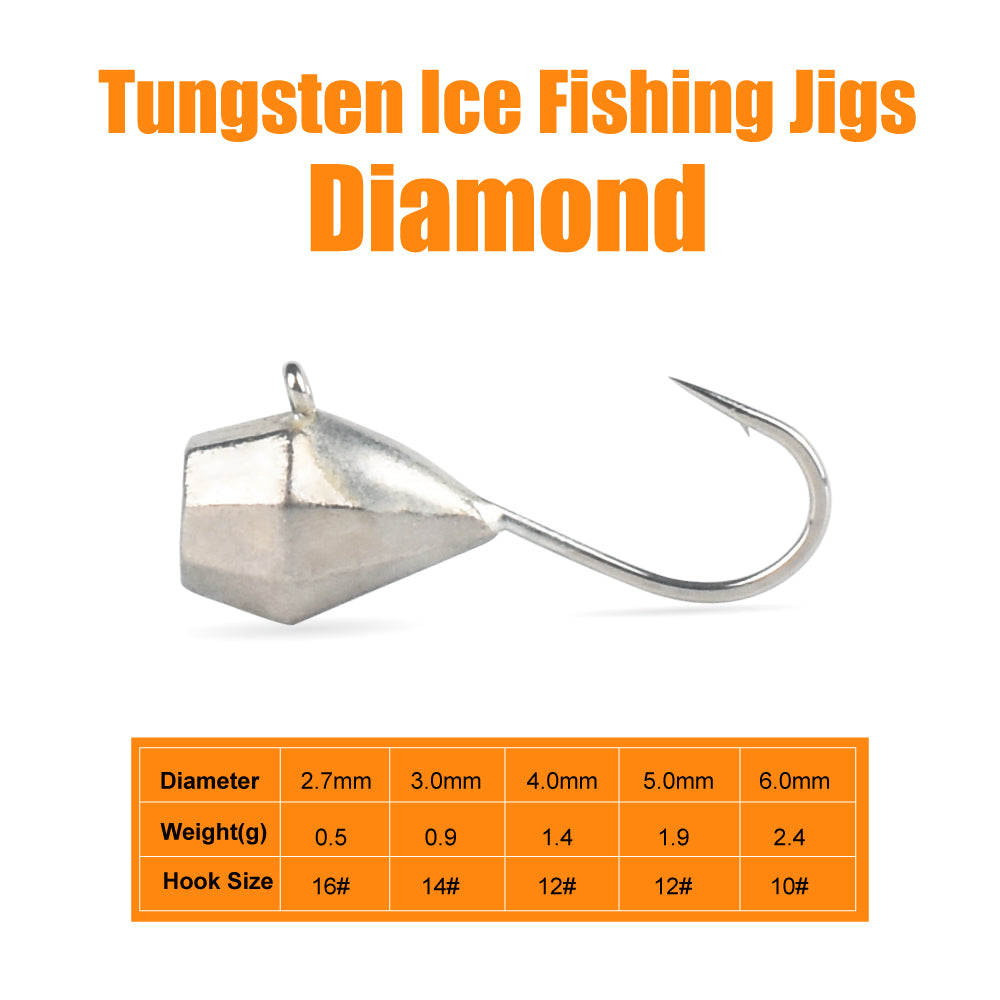 MUUNN Tungsten Diamond Ice Jigs,Winter Fishing Hook Plain 2.5mm~8mm,Crappie Trout Perch Lure Tackel,Hyabusa Ice Jigs