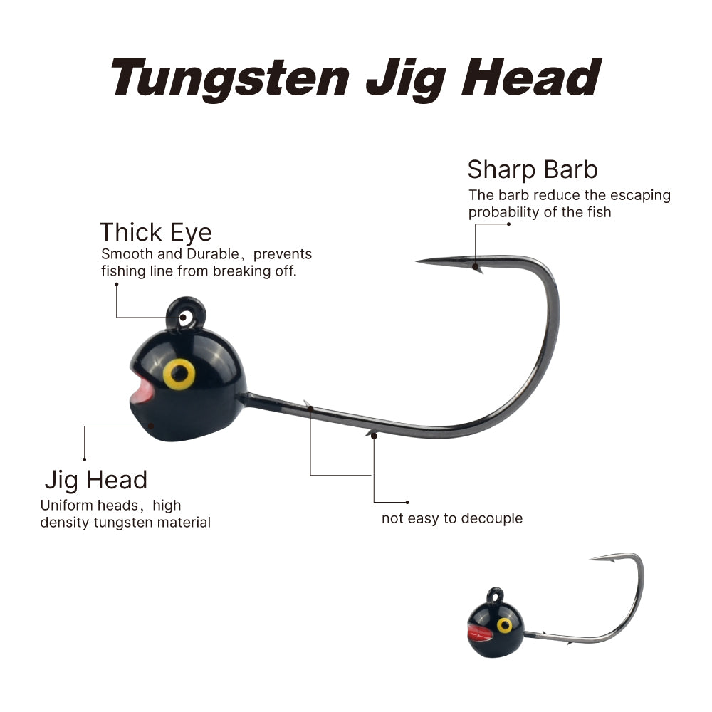 MUUNN Tungsten Round Jig Head Hook , 1/1.5/2/2.5/3g Slow Jigging Bass Crappie Trout Bluegill Fishing Shaky Jig Rig Rockfish Soft Lure Barbed AJING Hooks