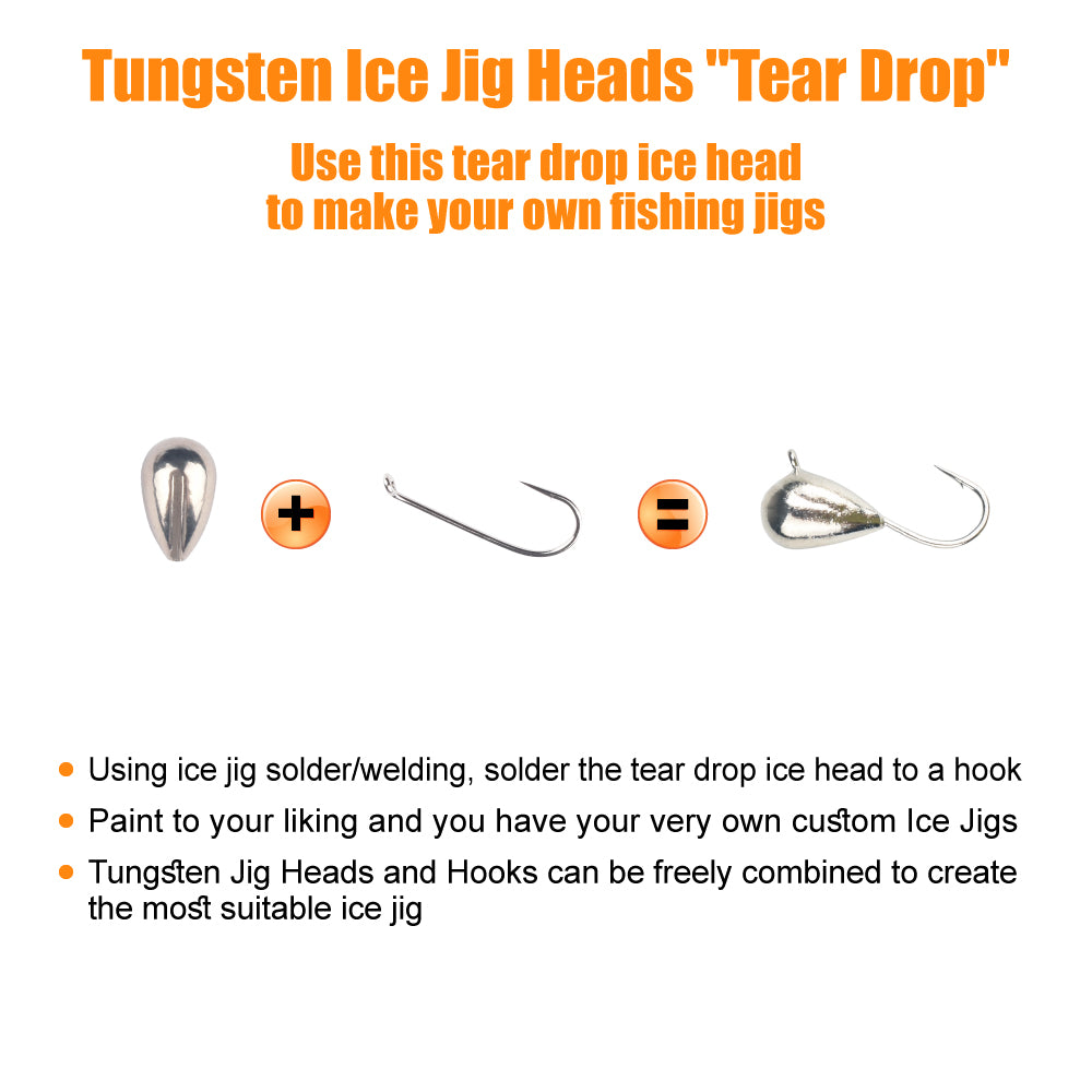 MUUNN 100PCS Tungsten Tear Drop Jig Head , Ice Fishing Jig Without Hook 2.7mm/3.2mm/4mm/5mm/5.5mm/6mm/7mm DIY Winter Pike Lure