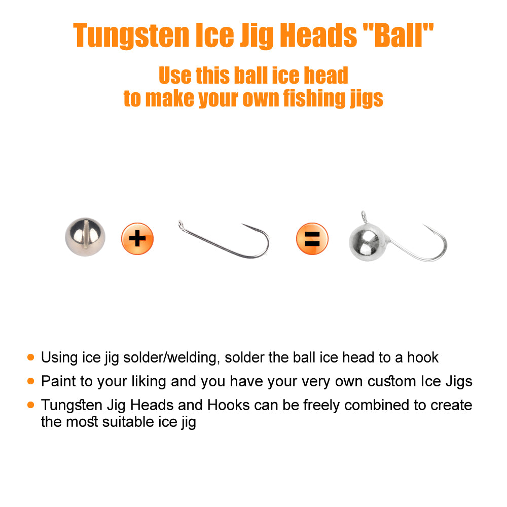 MUUNN 20PCS Ball Tungsten Ice Jig Head,Pellet Head,Ice Hook Welding DIY Material, 2.5mm/3mm/4mm/5mm/6mm/7mm/8mm,Pike Carp Hook