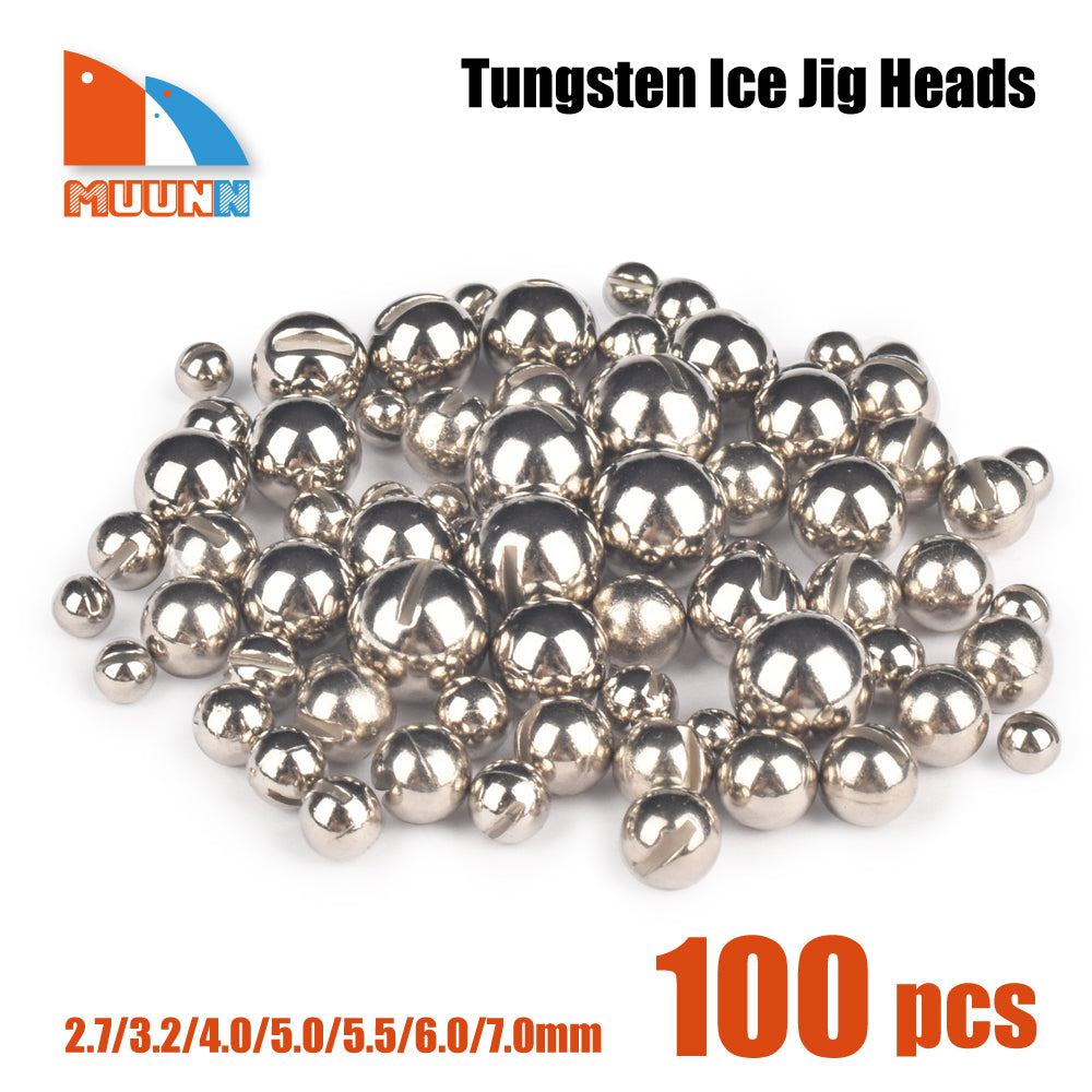 MUUNN 100PCS Tungsten Ball Jig Head ,Winter Ice Fishing Hooks 2.5mm/3.0mm/4mm/5mm/6mm/7mm/8mm DIY Winter Pike Panfish Lure