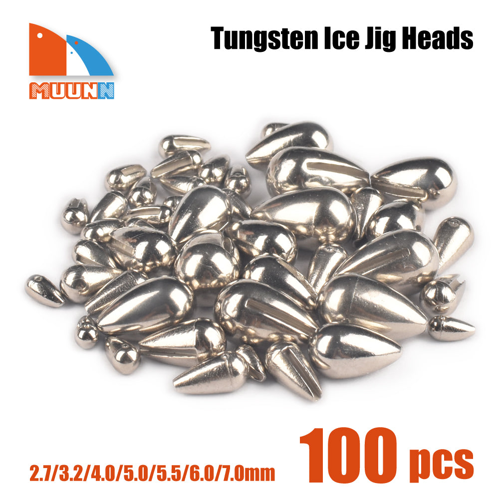 MUUNN 100PCS Tungsten Tear Drop Jig Head , Ice Fishing Jig Without Hook 2.7mm/3.2mm/4mm/5mm/5.5mm/6mm/7mm DIY Winter Pike Lure