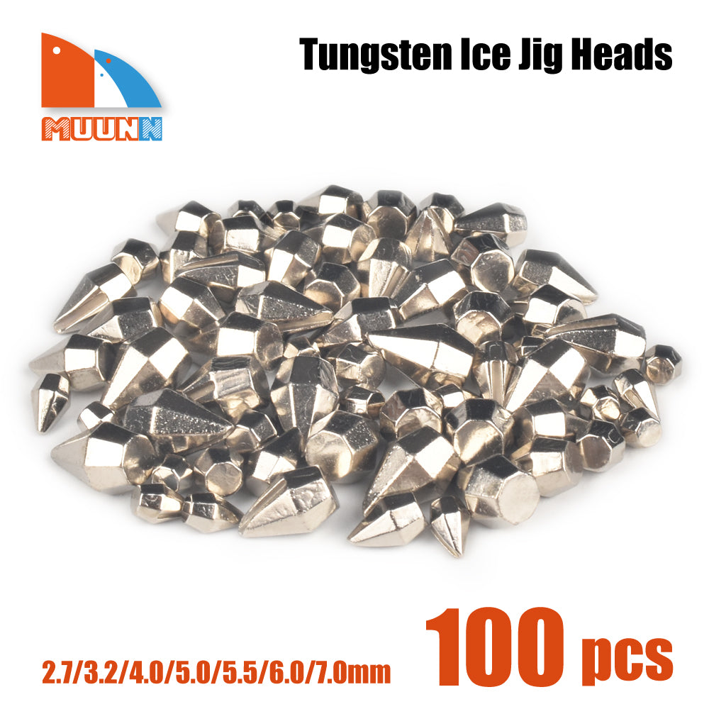 MUUNN 100PCS Tungsten Faceted Jig Head , Diamond Ice Fishing Jig Without Hook 2.7mm/3.0mm/4mm/5mm/6mm DIY Winter Pike Lure