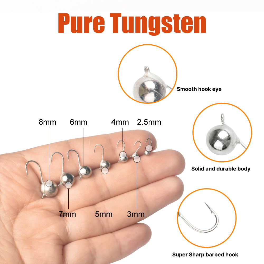 MUUNN 10PCS Tungsten Ball Ice Jig With An Eyelet, Fishing Winter Hook 2.5mm/3mm/4mm/5mm/6mm/7mm/8mm,Pike Carp Trout Lure