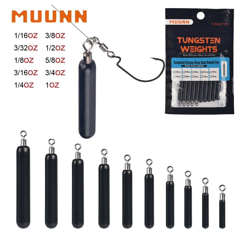 MUUNN 10PCS Tungsten Sinker,Skinny Drop Shot Weight,Jika Rig,1/16OZ-1OZ,Bass Pike Fishing Tackle Accessories, Green Black Plain Color