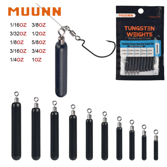 MUUNN 10PCS Tungsten Sinker,Skinny Drop Shot Weight,Jika Rig,1/16OZ-1OZ,Bass Pike Fishing Tackle Accessories, Green Black Plain Color