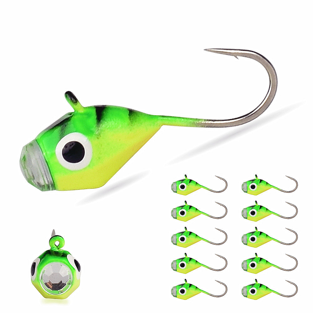 MUUNN 10pcs Ice Diamond Jigs Winter Fishing UV Jig 2.7mm~6.0mm Hayabusa Japan Hook,Trout Perch Bream Soft Lure Tackel DIY Tackel