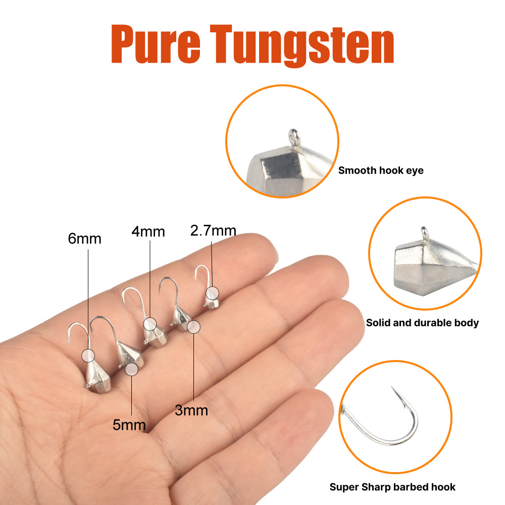 MUUNN Tungsten Diamond Ice Jigs,Winter Fishing Hook Plain 2.5mm~8mm,Crappie Trout Perch Lure Tackel,Hyabusa Ice Jigs