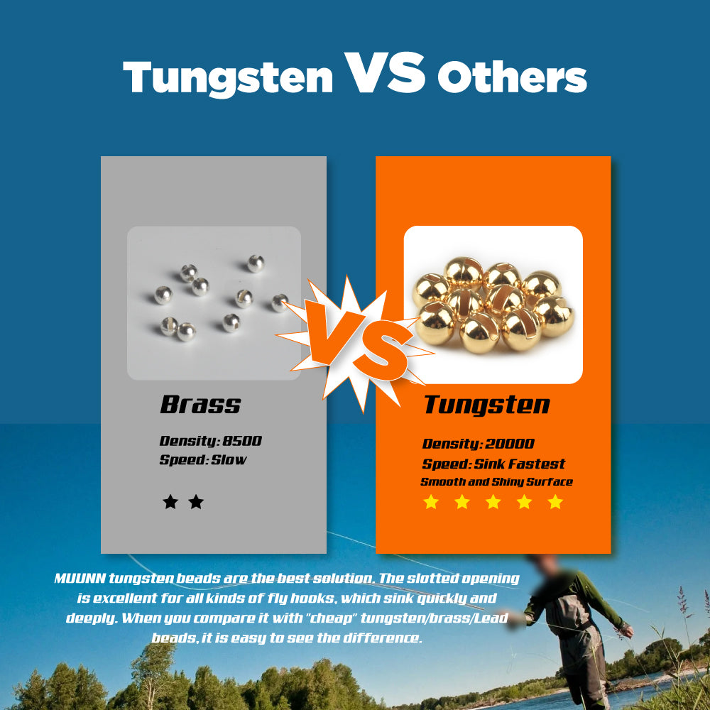 MUUNN Tungsten Fly Tying Slotted Bead Kit,120/240pcs Colorful 2.5-3.8mm,Trout Perch Fishing Hooks Tying Accessories Rainbow Orange