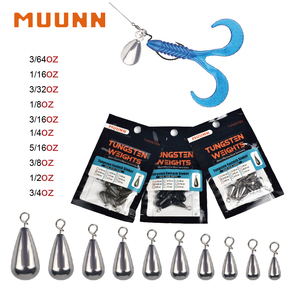 MUUNN 10PCS Tungsten Sinker Shot Tear Drop Weight,1.3g-10.5g, Jika Rig Sinkers Hook Connector,Bass Perch Trout Fishing Lure