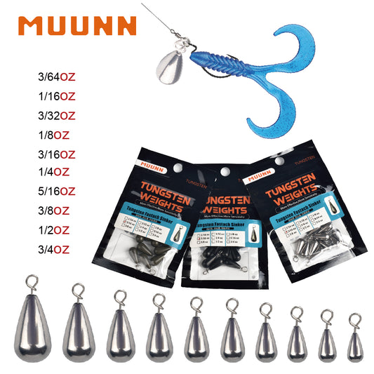 MUUNN 10PCS Tungsten Sinker Shot Tear Drop Weight,1.3g-10.5g, Jika Rig Sinkers Hook Connector,Bass Perch Trout Fishing Lure