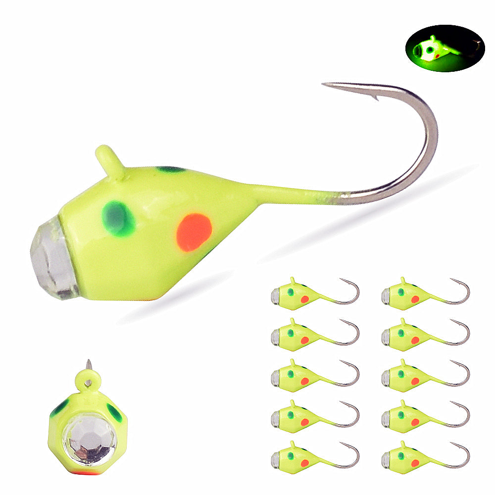 MUUNN 10pcs Ice Diamond Jigs Winter Fishing UV Jig 2.7mm~6.0mm Hayabusa Japan Hook,Trout Perch Bream Soft Lure Tackel DIY Tackel