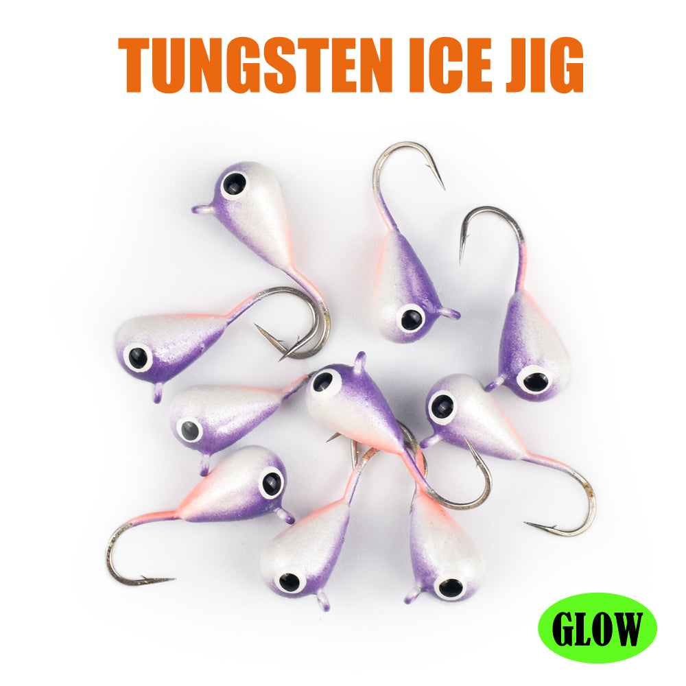 MUUNN 10pcs Ice Fishing Jig Tungsten ice Jig Head Glow 2.7mm-7mm Jig Ice Hook Hayabusa ,0.20g-4.40g Winter Fishing Hooks