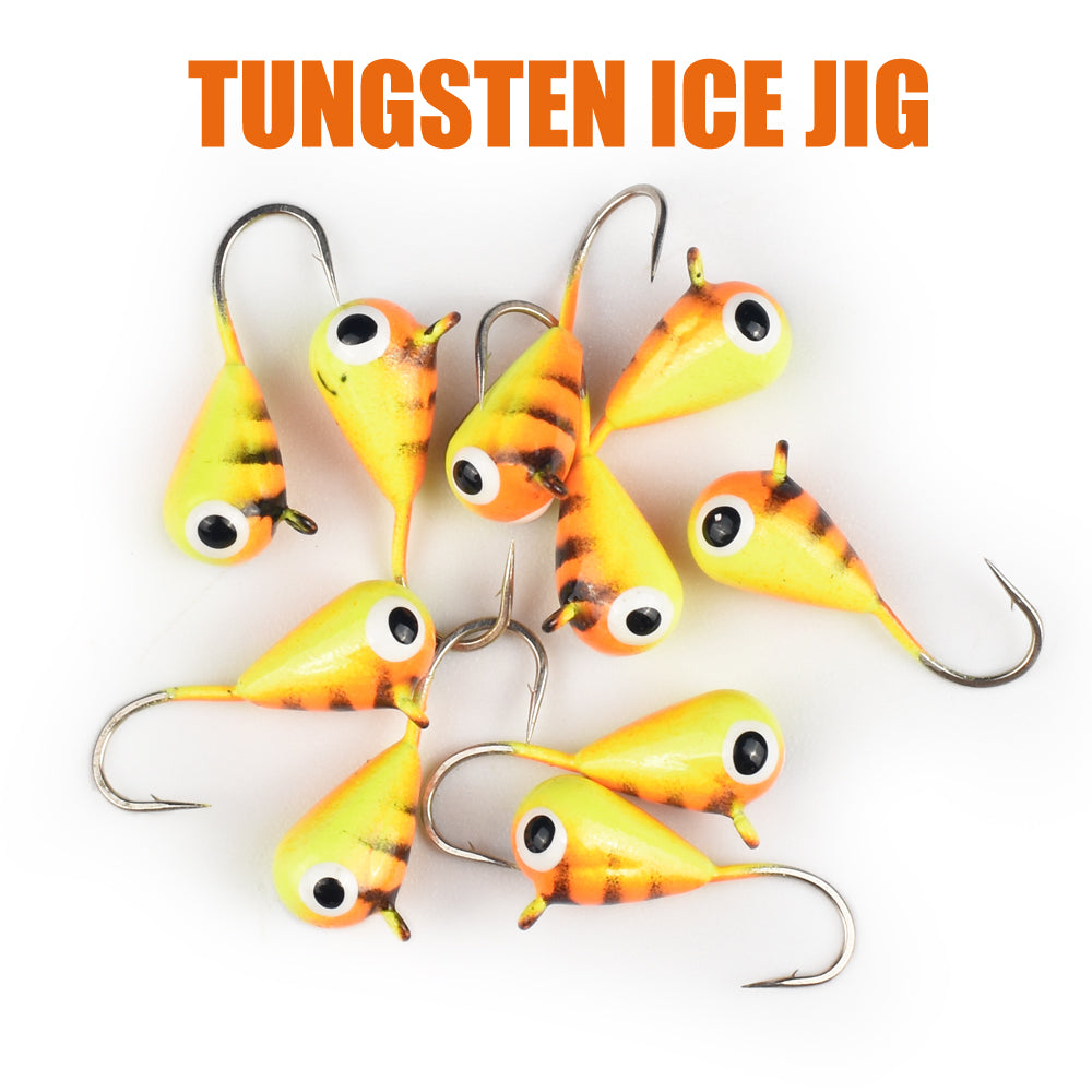 MUUNN 10pcs Ice Fishing Tungsten Jig Head Glow Multicolour 2.7mm-7mm Ice Jig Hayabusa Hook ,0.20g-4.40g Winter Carp Trout Lures