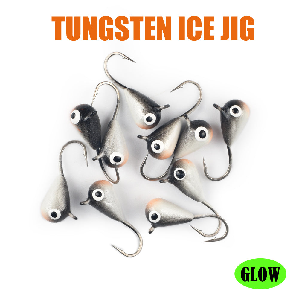 MUUNN 10pcs Ice Fishing Tungsten Jig Head Glow Multicolour 2.7mm-7mm Ice Jig Hayabusa Hook ,0.20g-4.40g Winter Carp Trout Lures
