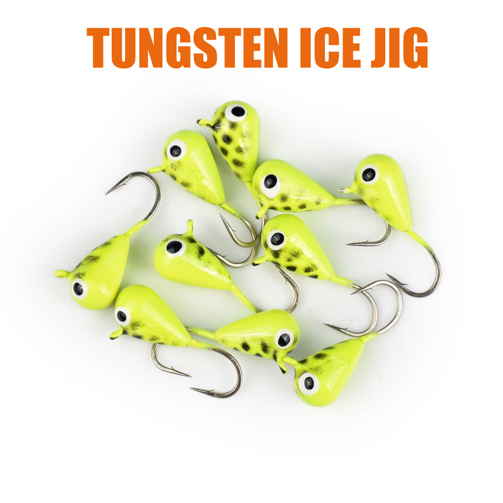 MUUNN 10pcs Ice Fishing Tungsten Jig Head Glow Multicolour 2.7mm-7mm Ice Jig Hayabusa Hook ,0.20g-4.40g Winter Carp Trout Lures