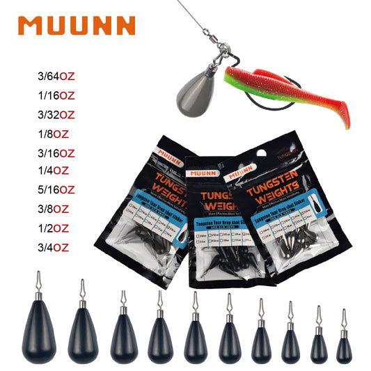 MUUNN 10PCS Tungsten Sinker ,Tear Drop Shot,1.3g-21g,Rotatable Line Hook Connector,Bass Lure Fishing,Round Eye
