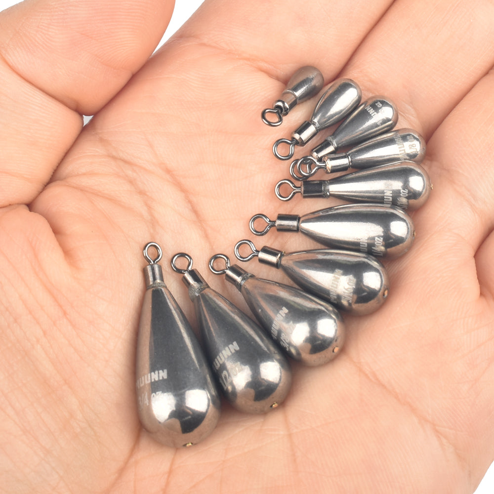MUUNN 30PCS Tungsten Sinker Tear Drop Weights Kit ,1.3-10.5g,Free Rig Line Hook Connector Bass Bluegill Salmon Fishing Hooks