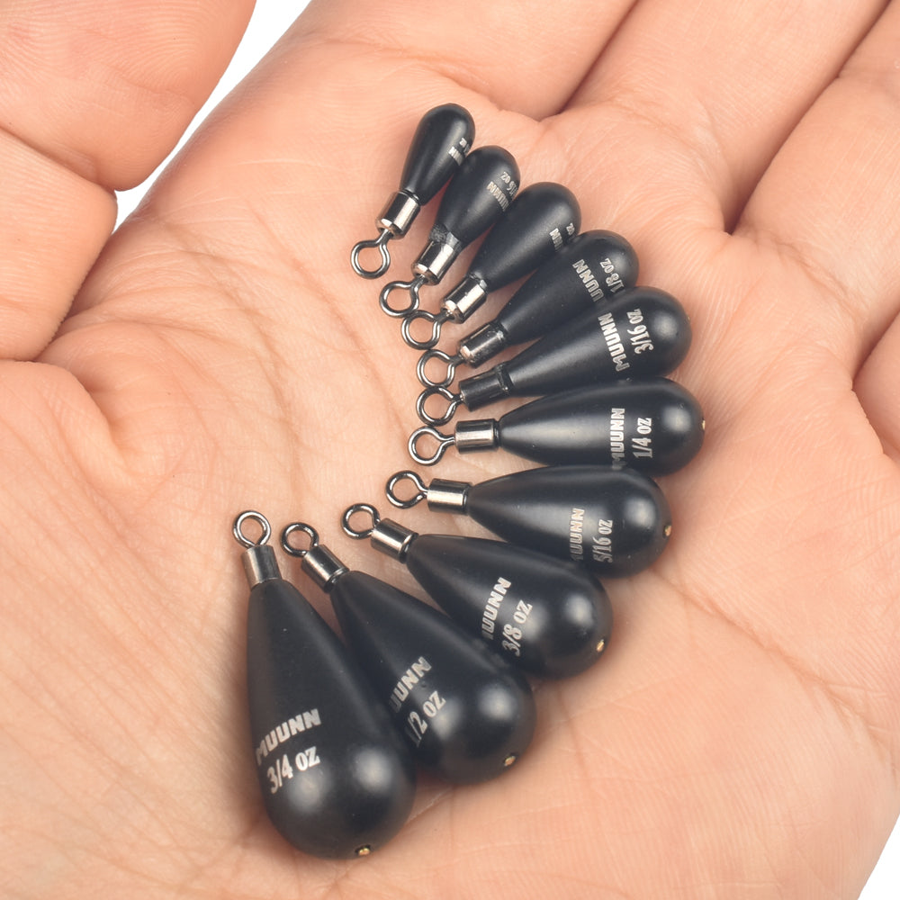 MUUNN 30PCS Tungsten Sinker Tear Drop Weights Kit ,1.3-10.5g,Free Rig Line Hook Connector Bass Bluegill Salmon Fishing Hooks