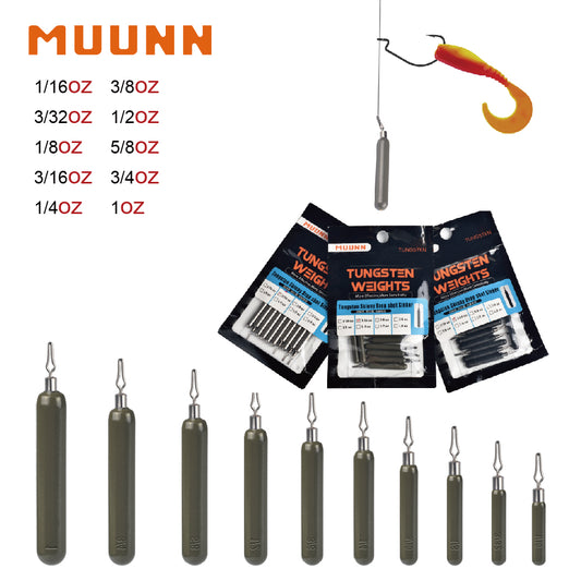 MUUNN 10PCS Tungsten Sinker,Skinny Drop Shot Weight,Line Hook Connector,1/16OZ-1OZ,Matt Black Color,Texas Rig Bass Salmon Lures