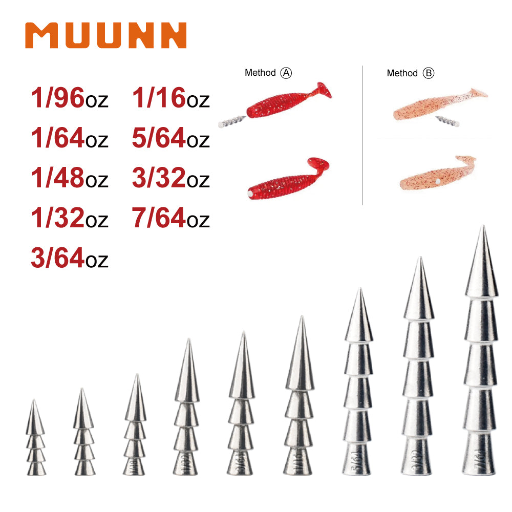 MUUNN 10/20PCS Tungsten Pagoda Nail Weight, Neko Rig/Dek Rig/Wacky Rig 1/96-1/48oz Soft Lure Bass Fishing 1/32-7/64oz Accessories