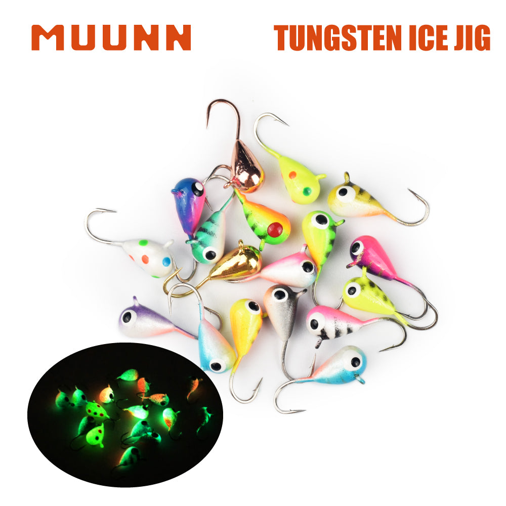 MUUNN 10pcs Ice Fishing Jig Tungsten ice Jig Head Glow 2.7mm-7mm Jig Ice Hook Hayabusa ,0.20g-4.40g Winter Fishing Hooks