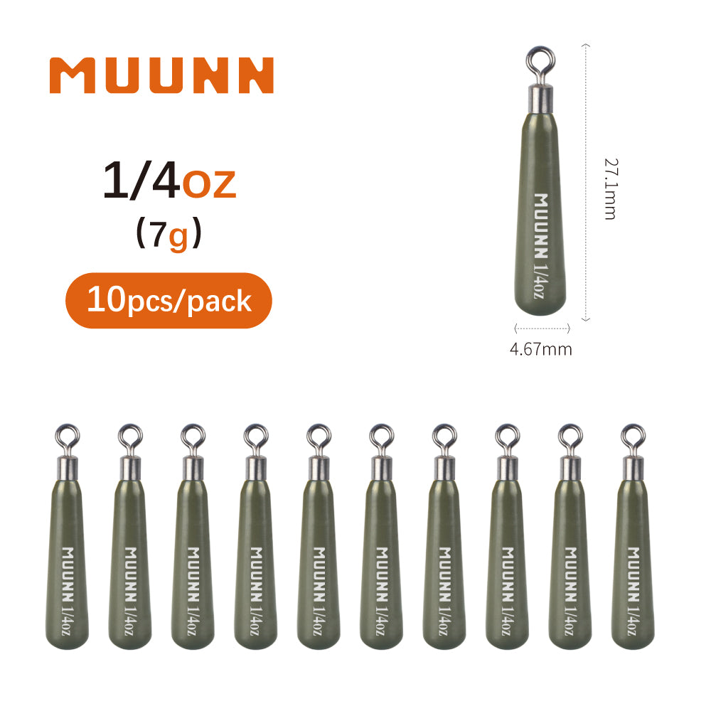 Muunn 10Pcs Tungsten Skinny New Drop Shot Sinker,3.5g~28g Fishing Sinker Weight,Texas/Free/Crolina Rig Tackel