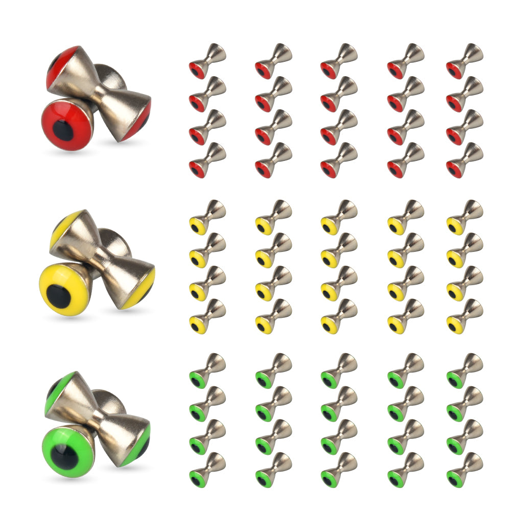 MUUNN 60pcs Dumbbell Eyes Fly Tying, 3.2/4/5mm 20Pcs Per Lot Realistic Brass Fly Tying Barbell Eyes Assortment Green/Red/Yellow