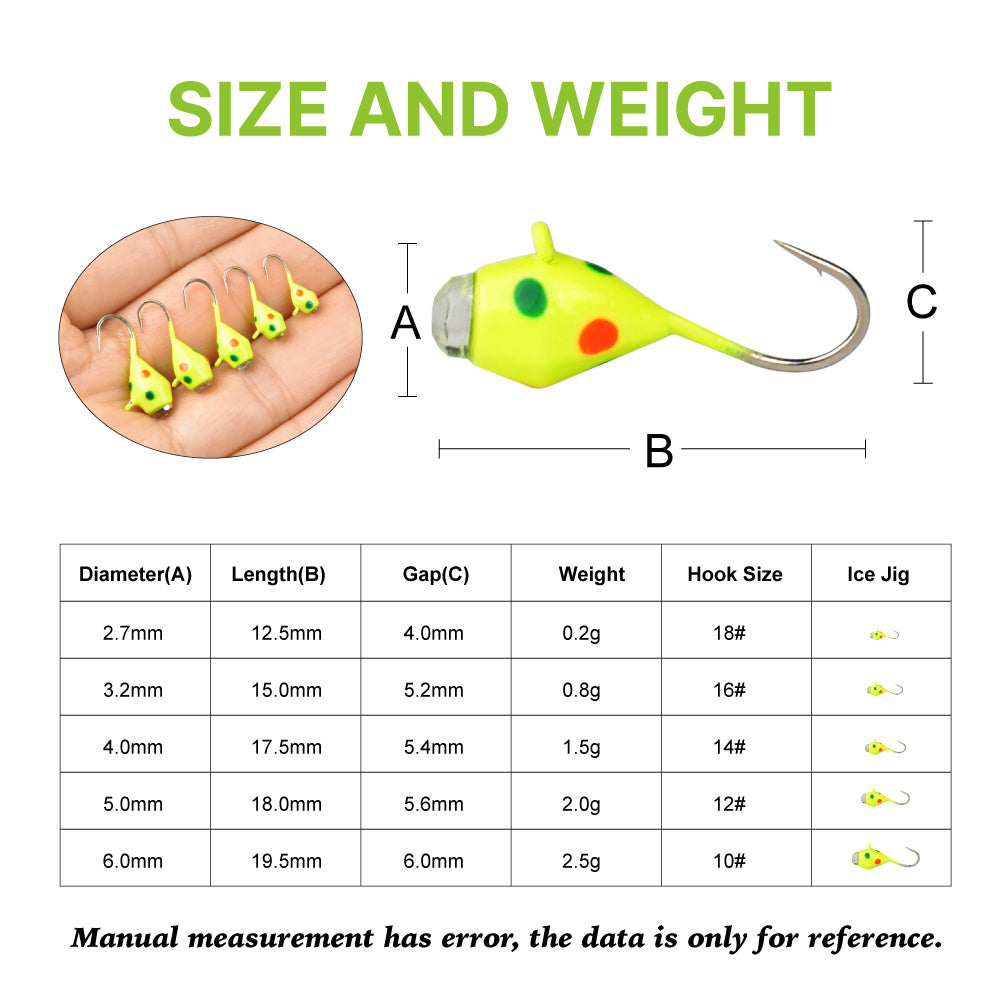 MUUNN 10pcs Ice Diamond Jigs Winter Fishing UV Jig 2.7mm~6.0mm Hayabusa Japan Hook,Trout Perch Bream Soft Lure Tackel DIY Tackel