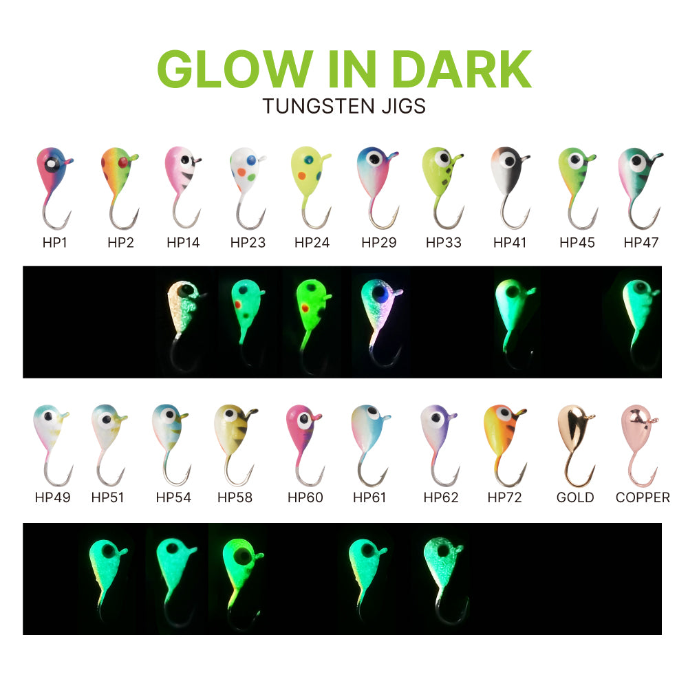 MUUNN 10pcs Ice Fishing Jig Tungsten ice Jig Head Glow 2.7mm-7mm Jig Ice Hook Hayabusa ,0.20g-4.40g Winter Fishing Hooks