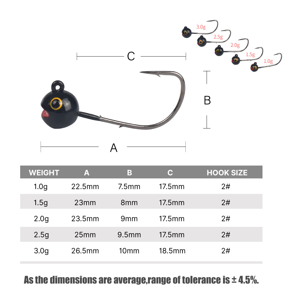 MUUNN Tungsten Round Jig Head Hook , 1/1.5/2/2.5/3g Slow Jigging Bass Crappie Trout Bluegill Fishing Shaky Jig Rig Rockfish Soft Lure Barbed AJING Hooks