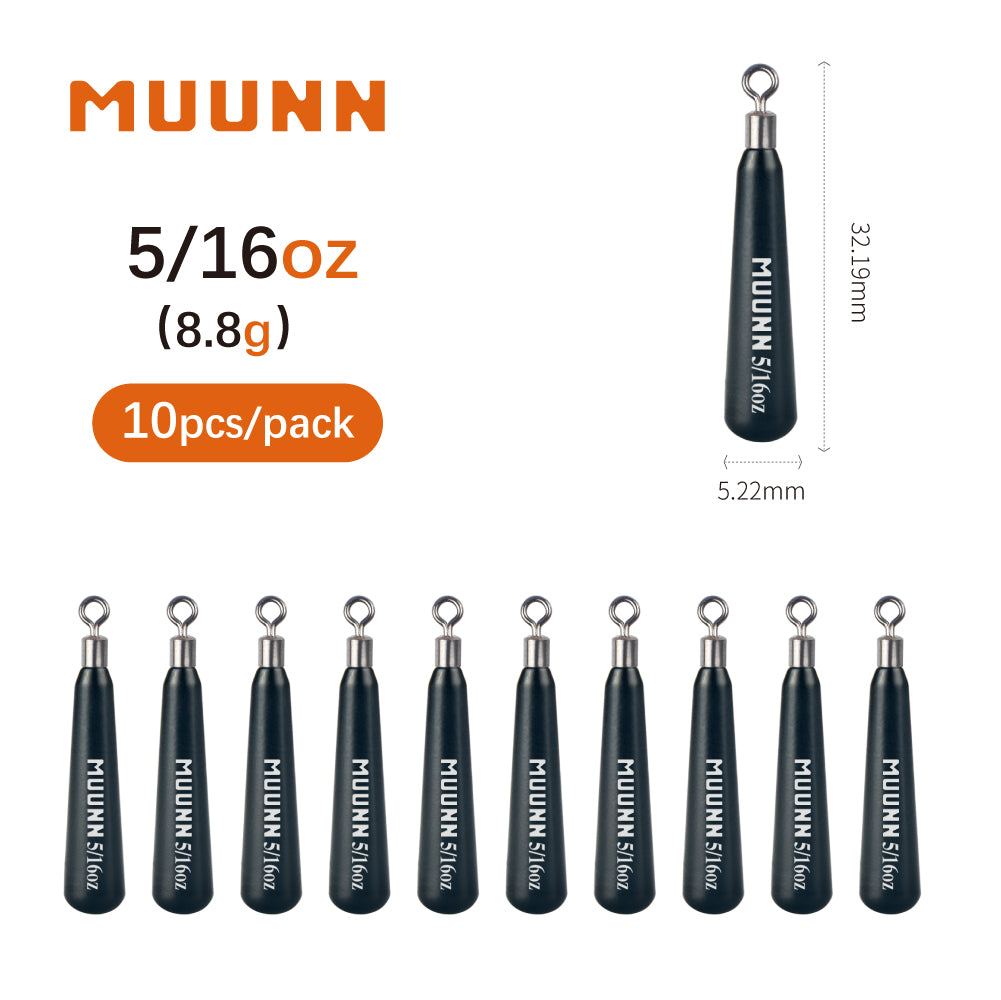 Muunn 10Pcs Tungsten Skinny New Drop Shot Sinker,3.5g~28g Fishing Sinker Weight,Texas/Free/Crolina Rig Tackel