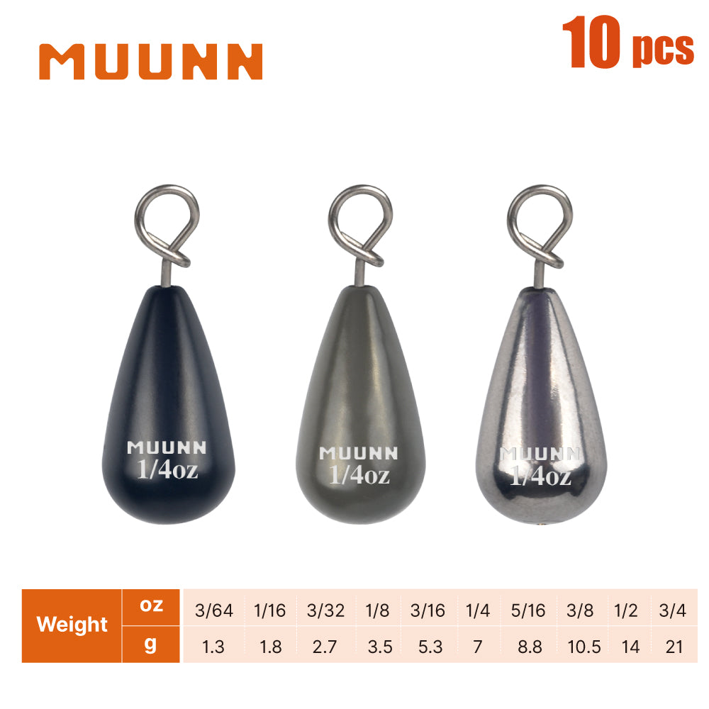 MUUNN 10PCS Tungsten Sinker Shot Tear Drop Weight,1.3g-10.5g,Jika Rig