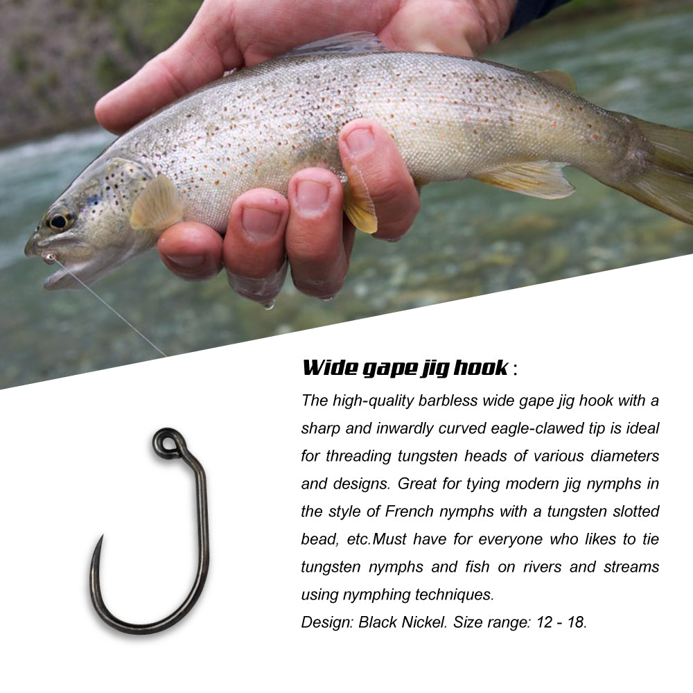 MUUNN 100PCS Fly Tying Hooks, #10#12#14#16#18,Fishing Dry Nymph Shirmp Wet Caddis,Barbless Hook ,Wide Gape Jig,Trout Hooks