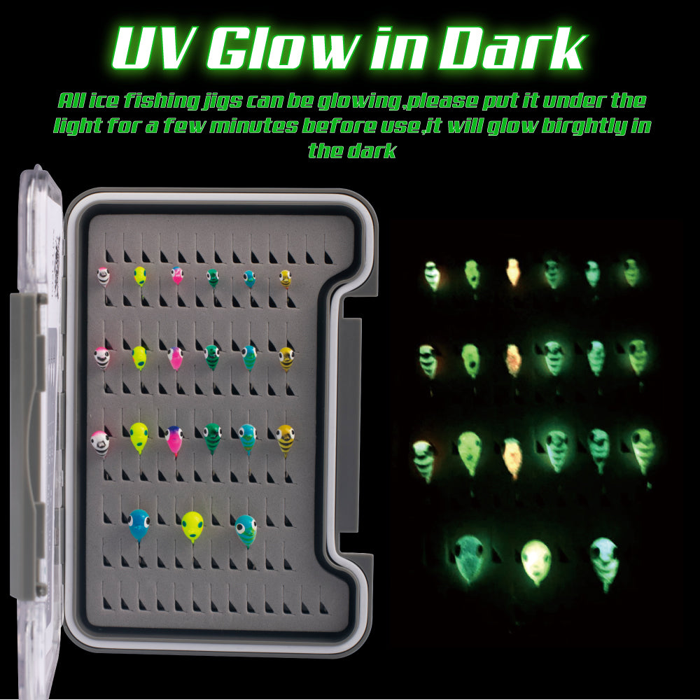 MUUNN 21pcs Tungsten Ice Fishing Jig Head Set,3.2/4.0/5.0/6.0mm Winter Ice Jig Head Combo Colorful Hooks Crappie Perch Wrasse Soft Lure Tackel