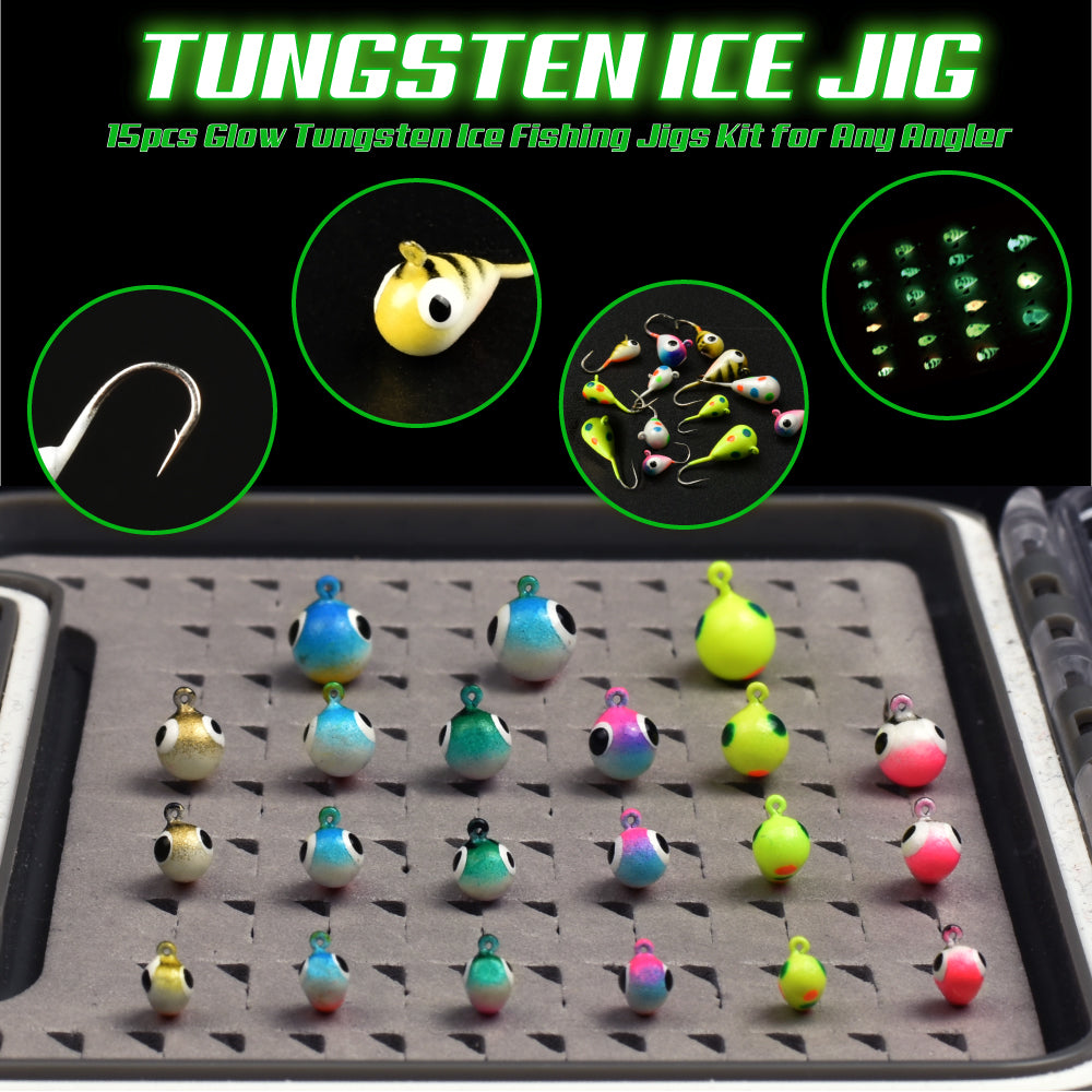MUUNN 21pcs Tungsten Ice Fishing Jig Head Set,3.2/4.0/5.0/6.0mm Winter Ice Jig Head Combo Colorful Hooks Crappie Perch Wrasse Soft Lure Tackel