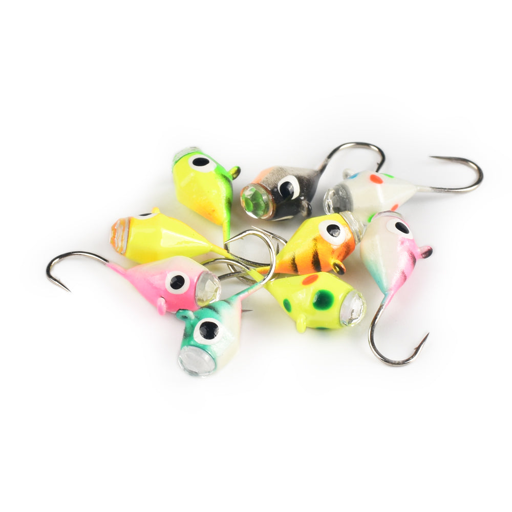 MUUNN 10pcs Ice Diamond Jigs Winter Fishing UV Jig 2.7mm~6.0mm Hayabusa Japan Hook,Trout Perch Bream Soft Lure Tackel DIY Tackel