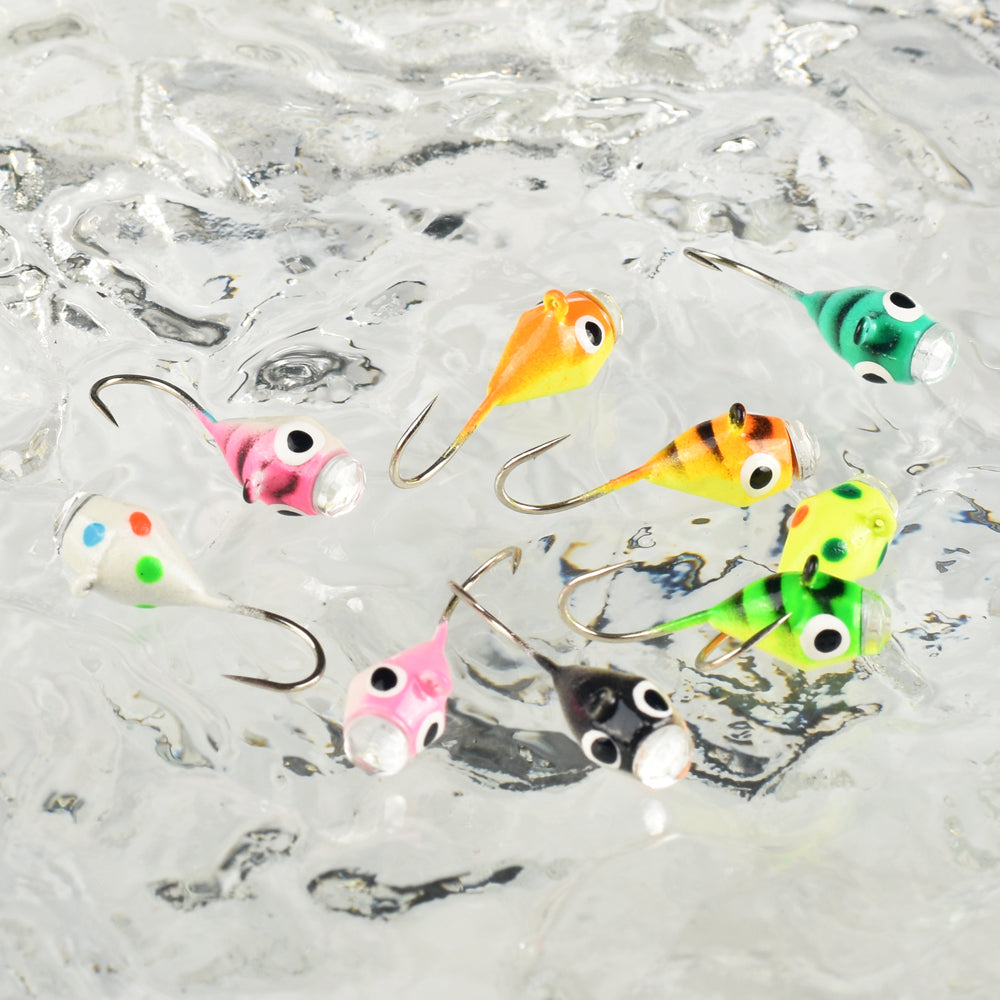 MUUNN 10pcs Ice Diamond Jigs Winter Fishing UV Jig 2.7mm~6.0mm Hayabusa Japan Hook,Trout Perch Bream Soft Lure Tackel DIY Tackel