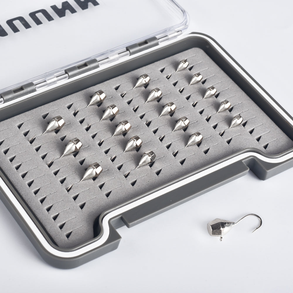 MUUNN 25/50pcs Tungsten Diamond Ice Fishing Jig Set,Boxed 2.7mm~7mm Winter Perch Crappie Walleye Ice Bait Kit Ice Jigs With Box