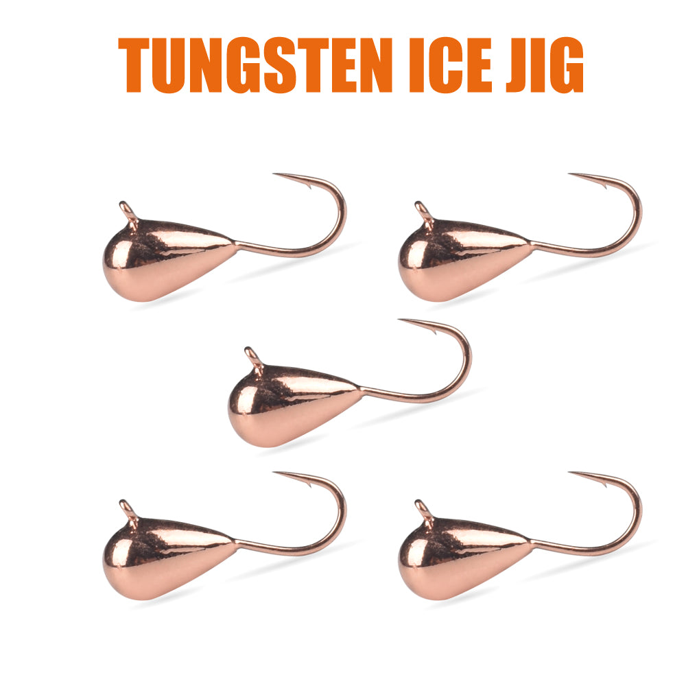 MUUNN 10pcs Tungsten Ice Jig 2.7mm~6.0mm Gold/ Copper Winter Ice Fishing Bait,Hayabusa Crappie Perch Bluegill Wrasse Soft Lure Ice Hooks