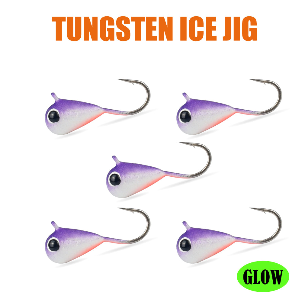 MUUNN 10pcs Ice Fishing Jig Tungsten ice Jig Head Glow 2.7mm-7mm Jig Ice Hook Hayabusa ,0.20g-4.40g Winter Fishing Hooks