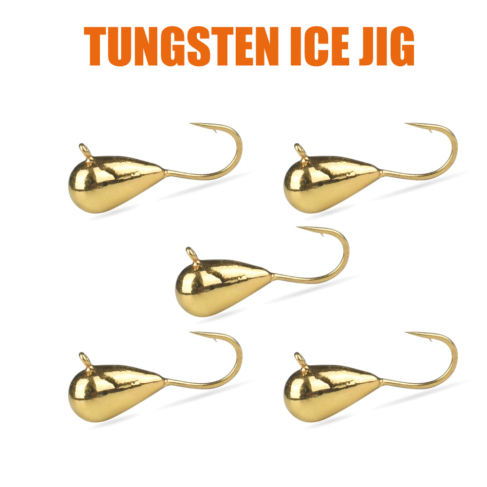 MUUNN 10pcs Tungsten Ice Jig 2.7mm~6.0mm Gold/ Copper Winter Ice Fishing Bait,Hayabusa Crappie Perch Bluegill Wrasse Soft Lure Ice Hooks