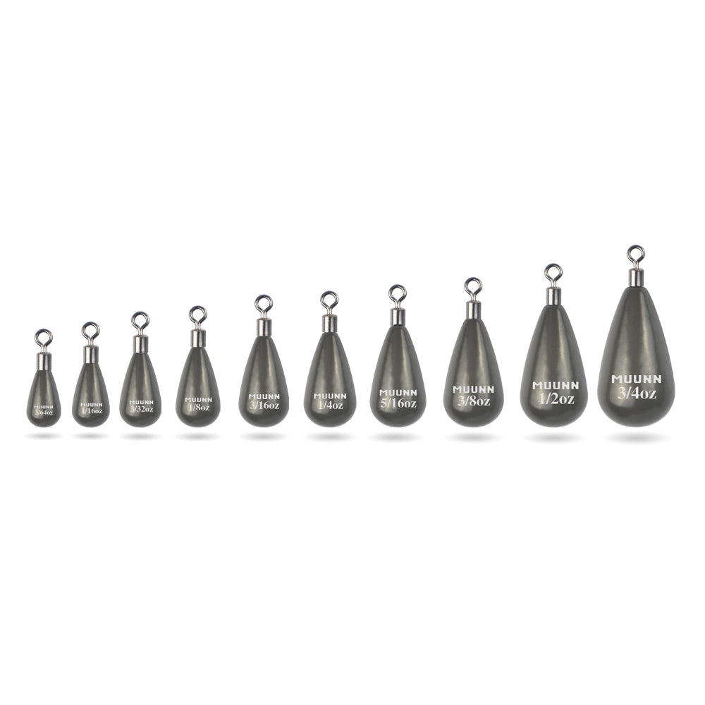 MUUNN 10PCS Tungsten Tear Drop Shot Weight,1.3g-10.5g,Jika Free Rig Sinkers Line Hook Connector,Bass Trout Salmon Fishing Lure