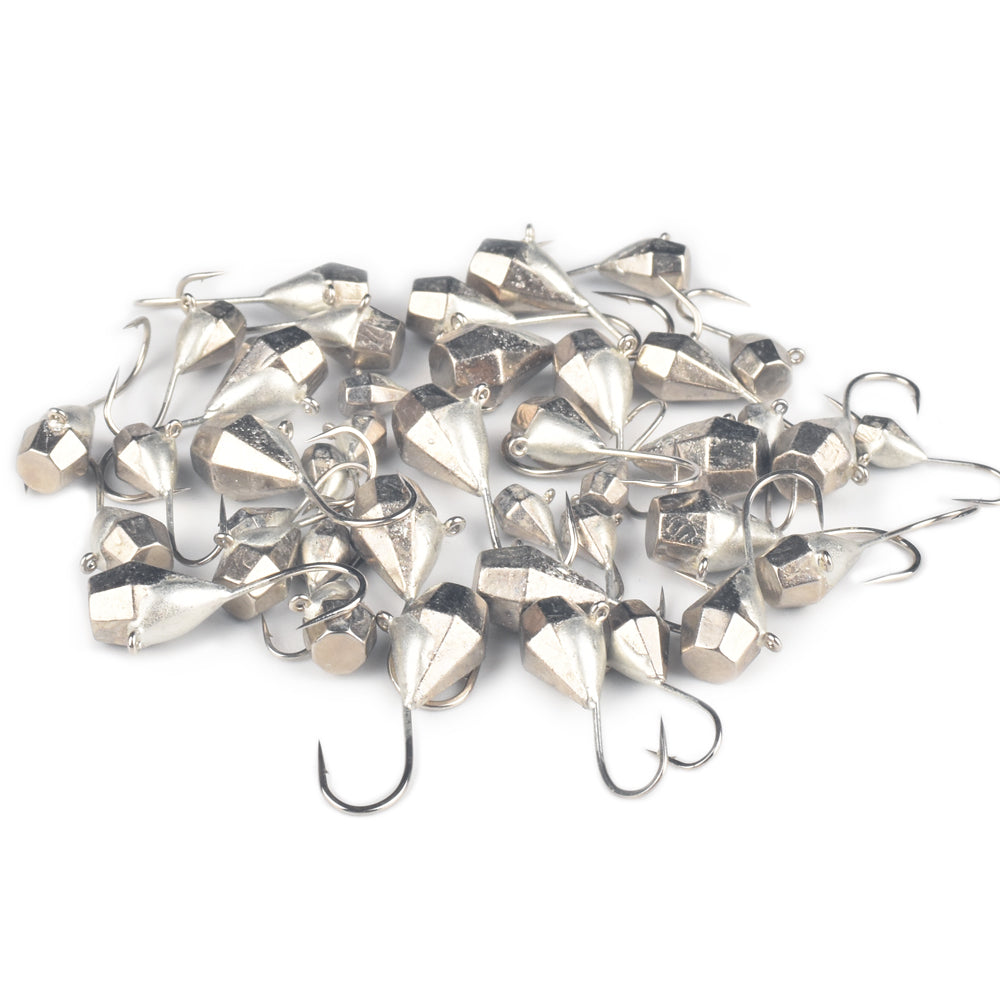 MUUNN 50PCS Diamond Tungsten Faceted Ice Jig,Winter Pike Carp Trout Lures 2.7mm/3mm/4mm/5mm/6mm ,Diamond Hayabusa Hook,Plain