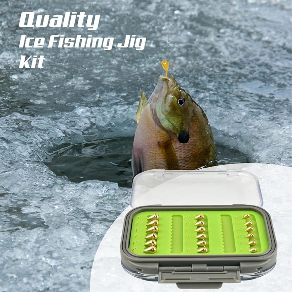 MUUNN 24pcs/18pcs Tungsten Winter Golden Color Ice Fishing Hook Waterproof Double Sided Set, 3.2mm/4.0mm/5.0mm Fishing Jigs, Perch Crappie Walleye Softlure Bait Hook