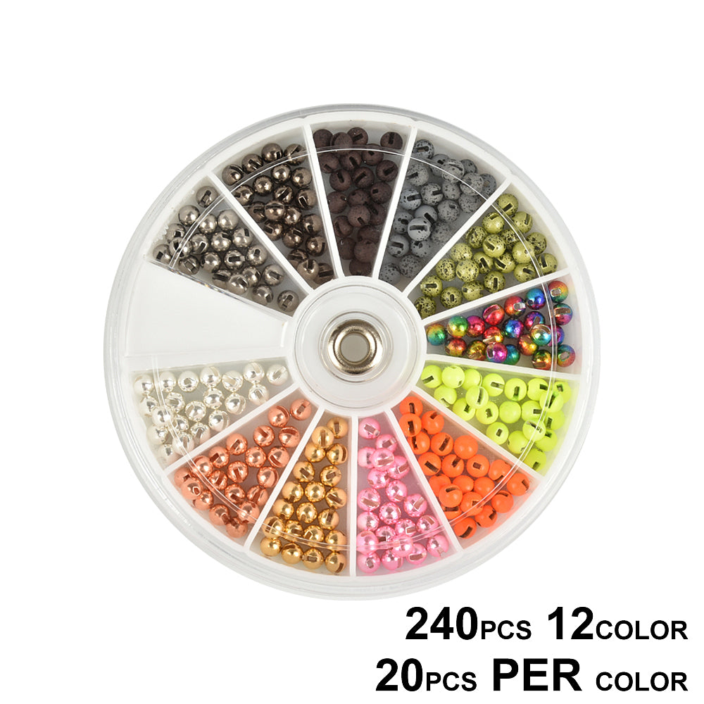 MUUNN Tungsten Fly Tying Slotted Bead Kit,120/240pcs Colorful 2.5-3.8mm,Trout Perch Fishing Hooks Tying Accessories Rainbow Orange