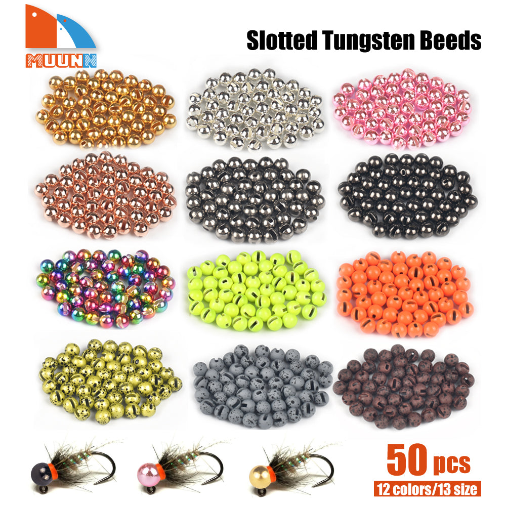 MUUNN 100pcs Colorful Tungsten Slotted Beads 2.5mm-3.8mm Fly Tying