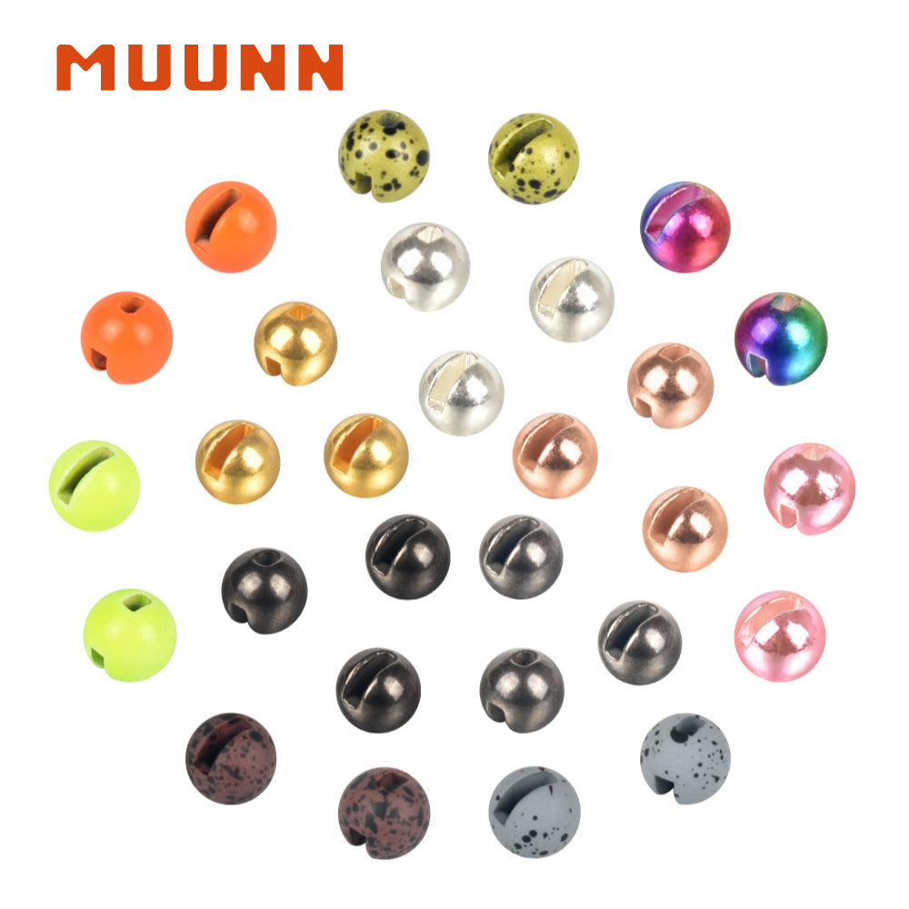 MUUNN 50pcs Colorful Tungsten Slotted Beads 2.5mm-3.8mm Fly Tying Fishing Beadhead Accessories Fly Tying Material Metallic Pink Fluorescence Yellow Orange Rainbow