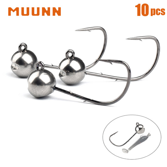 MUUNN 10PCS/20PCS Light Tungsten Round Jig Head,Shaky Jig Rig 1g/1.5g/2g/2.5g/3g Barbed Perch Bass Crappie Rockfish Lure MANTIS AJING Hooks